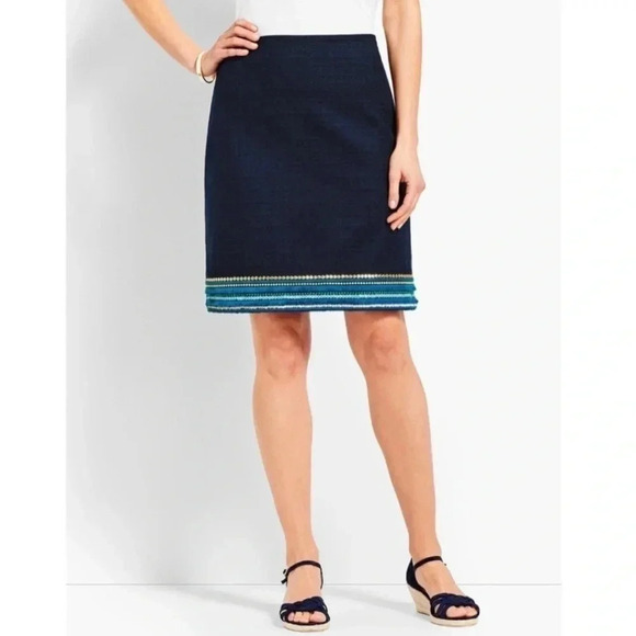 NWT Talbots Navy Embroidered Beaded Sequin Hem A-Line Skirt - Picture 1 of 5